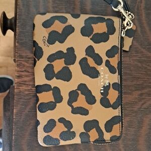 Coach Tan and Black Animal Print Wristlet